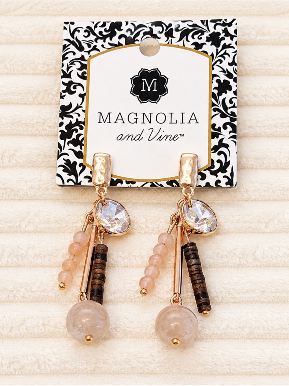 Magnolia and Vine Rose Gold Beaded Drop Earrings
